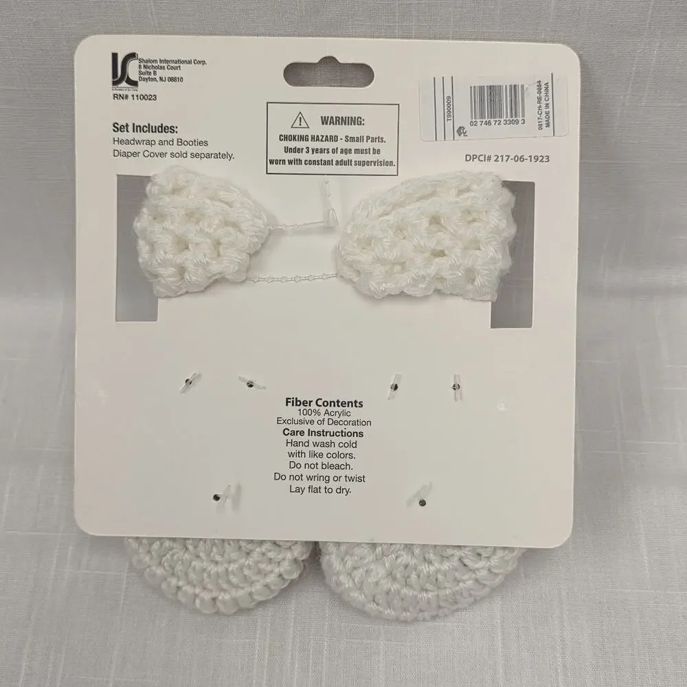 Hand Crocheted Baby Headwrap & Booties Set 0-6 Months Pink White Flower New